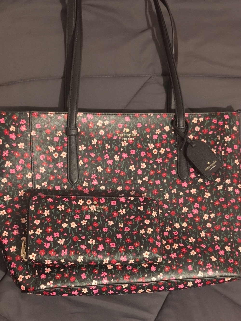 kate spade Black Floral Tote with Matching Wallet